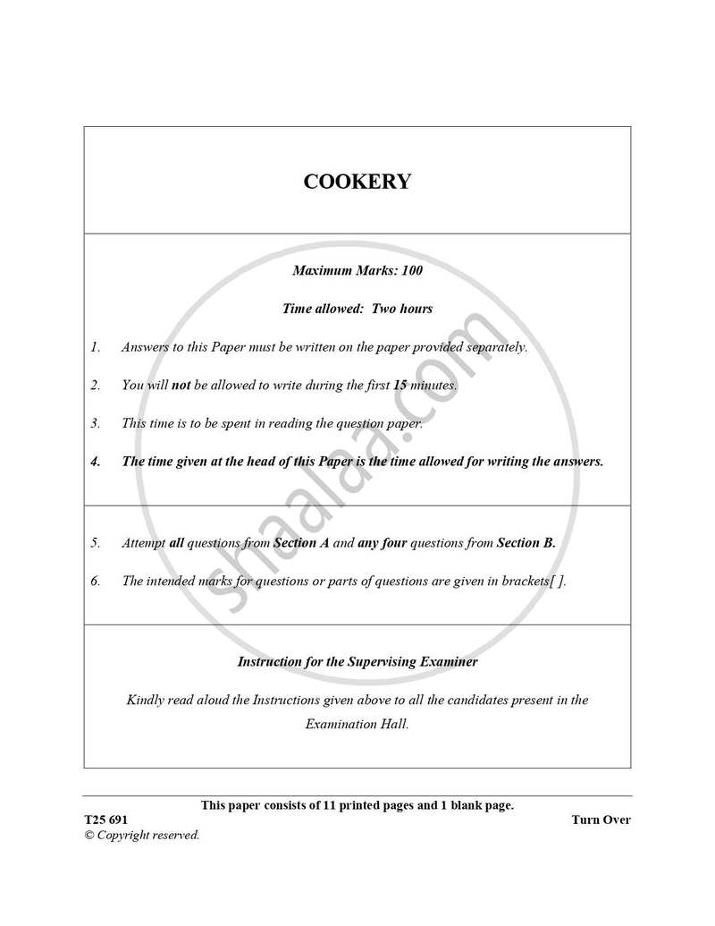 Cookery 2024-2025 ICSE Class 10  - CISCE (Council for the Indian School Certificate Examinations) question paper with PDF download