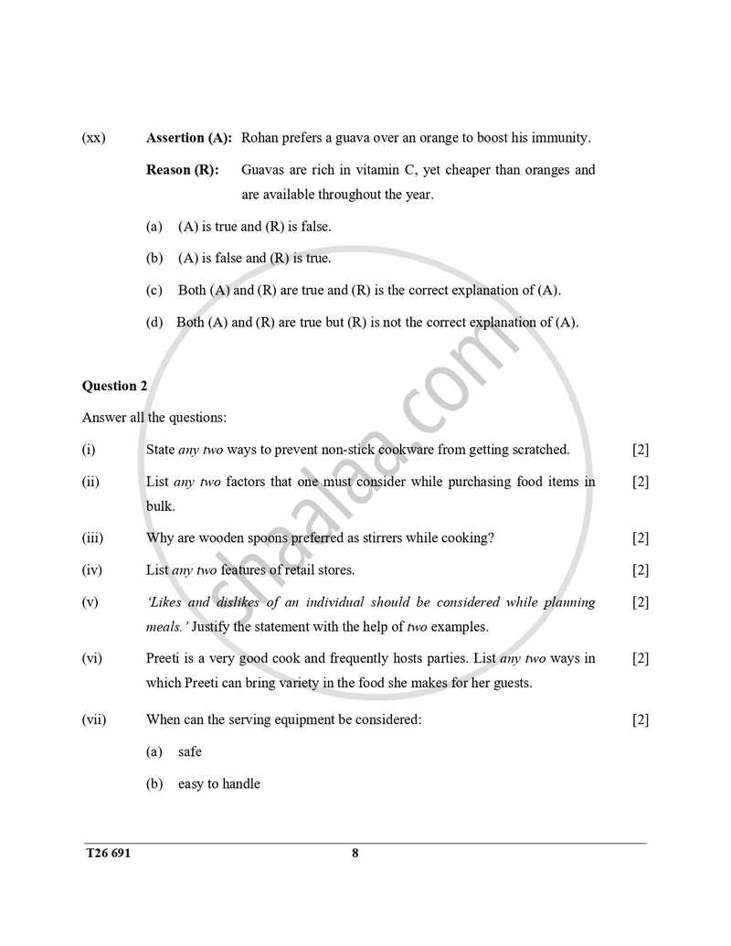Cookery 2025-2026 ICSE Class 10 - CISCE (Council for the Indian School Certificate Examinations) question paper with PDF download