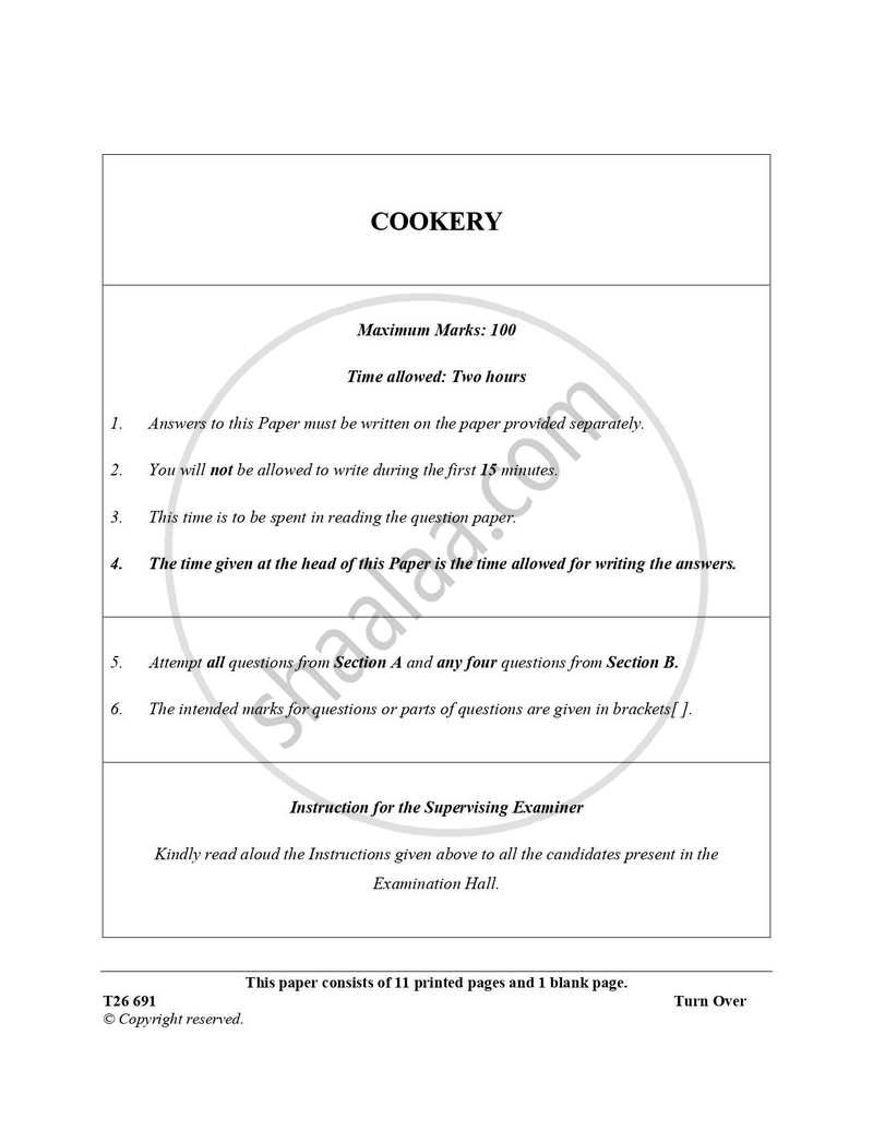 Cookery 2025-2026 ICSE Class 10 - CISCE (Council for the Indian School Certificate Examinations) question paper with PDF download