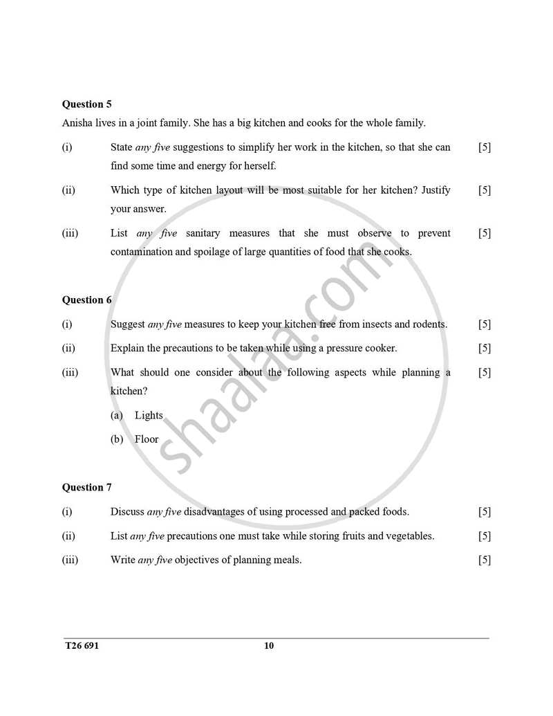 Cookery 2025-2026 ICSE Class 10 - CISCE (Council for the Indian School Certificate Examinations) question paper with PDF download