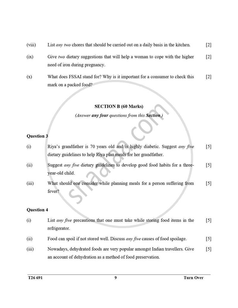 Cookery 2025-2026 ICSE Class 10 - CISCE (Council for the Indian School Certificate Examinations) question paper with PDF download