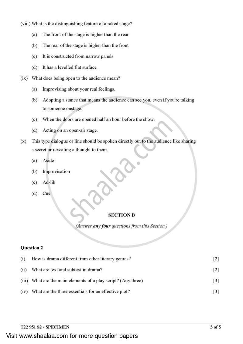 Drama 2021-2022 ICSE Class 10  - CISCE (Council for the Indian School Certificate Examinations) question paper with PDF download