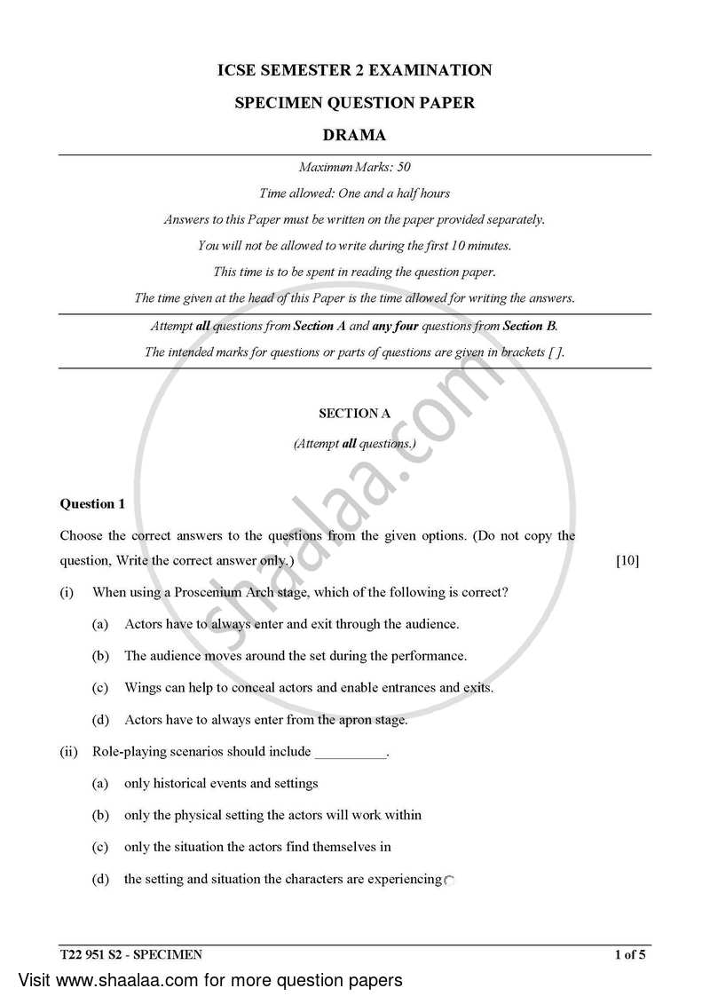 Drama 2021-2022 ICSE Class 10  - CISCE (Council for the Indian School Certificate Examinations) question paper with PDF download