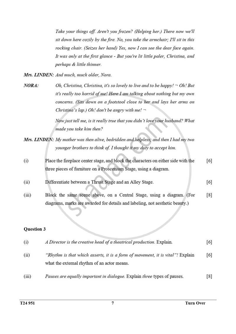 Drama 2023-2024 ICSE Class 10  - CISCE (Council for the Indian School Certificate Examinations) question paper with PDF download