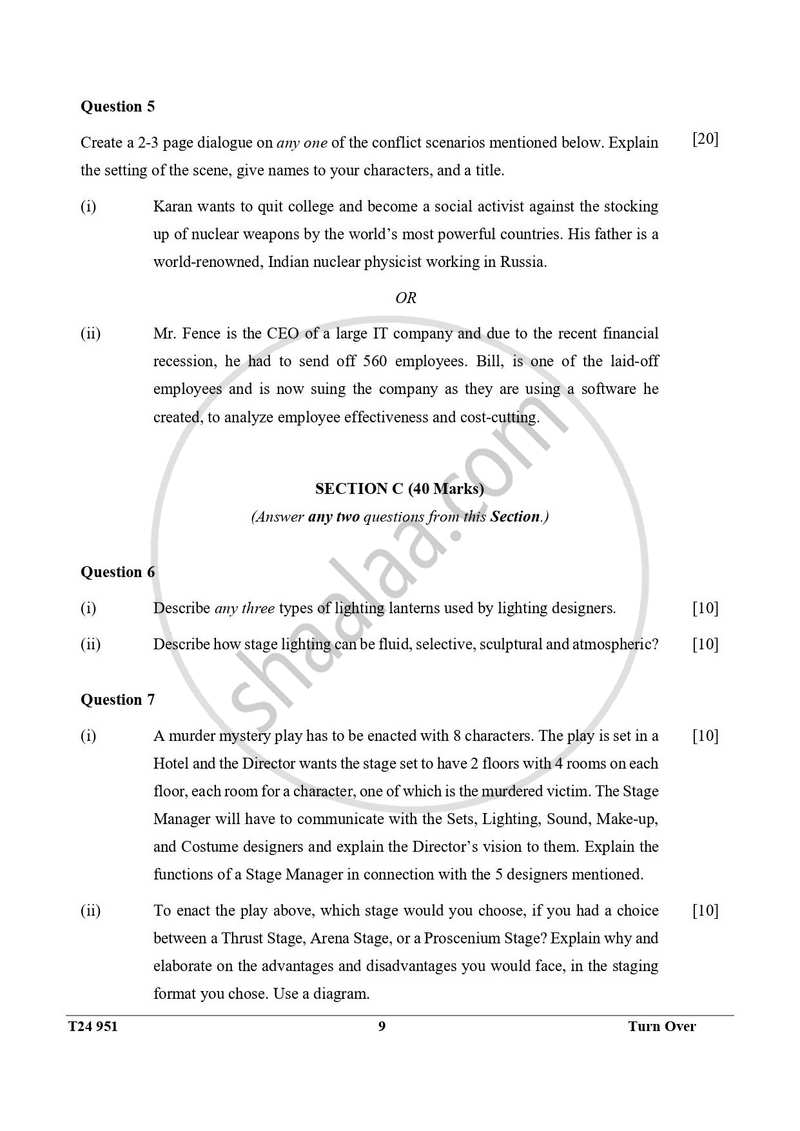 Drama 2023-2024 ICSE Class 10  - CISCE (Council for the Indian School Certificate Examinations) question paper with PDF download