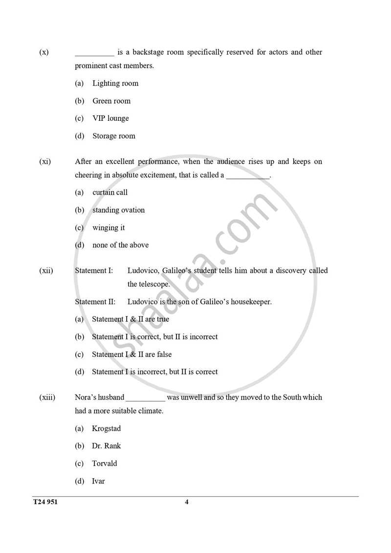 Drama 2023-2024 ICSE Class 10  - CISCE (Council for the Indian School Certificate Examinations) question paper with PDF download