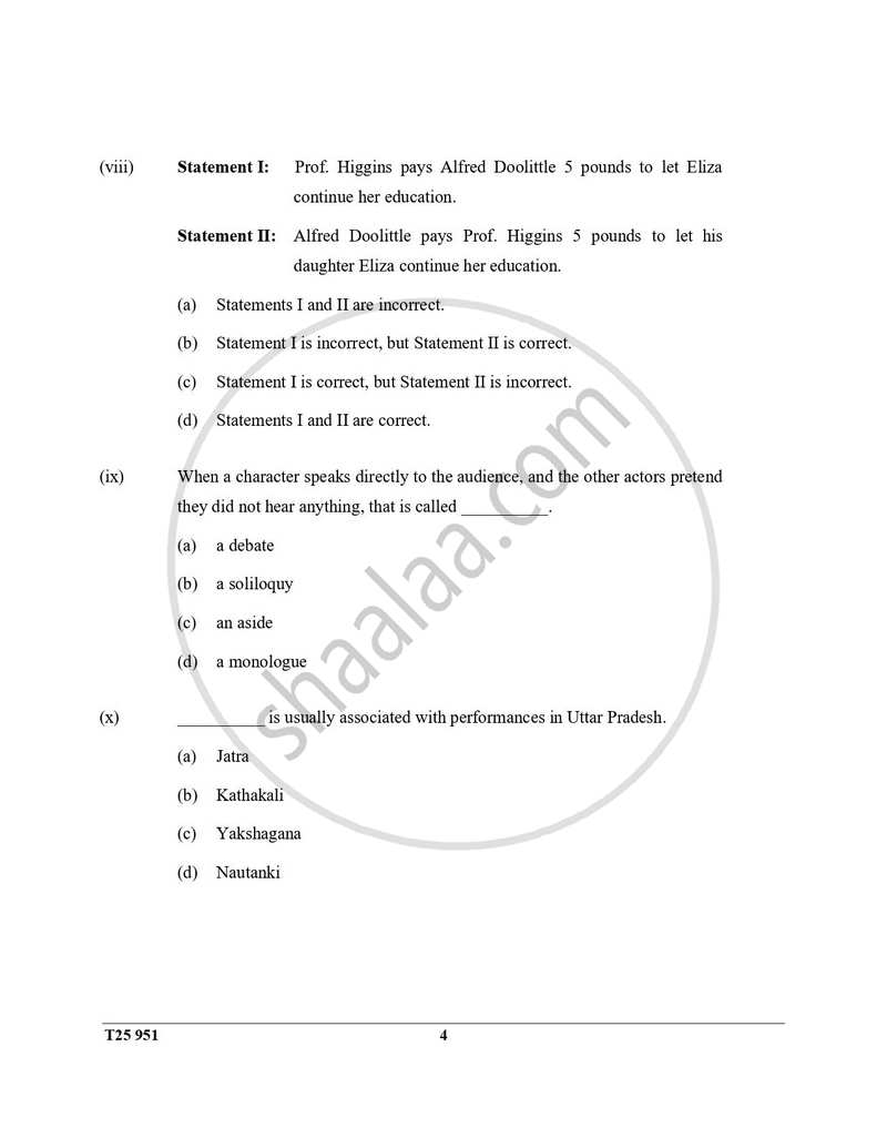 Drama 2024-2025 ICSE Class 10  - CISCE (Council for the Indian School Certificate Examinations) question paper with PDF download