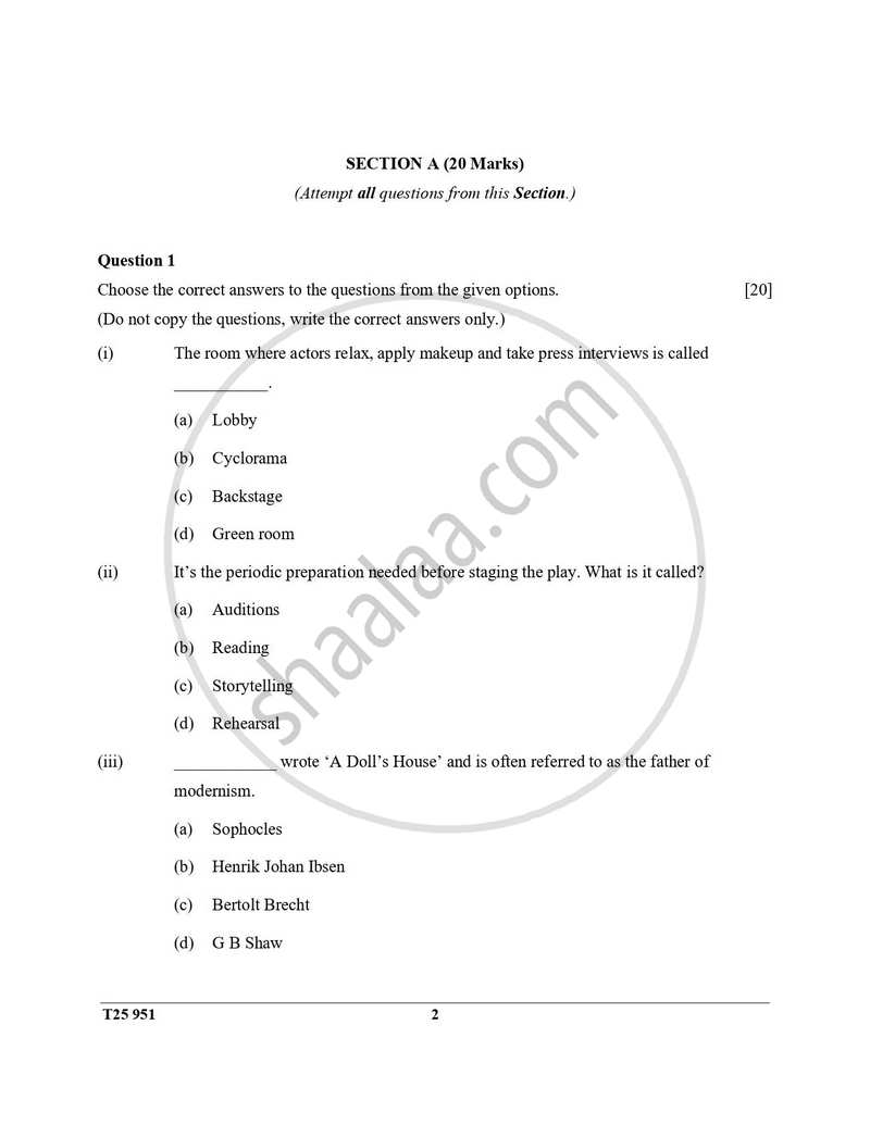 Drama 2024-2025 ICSE Class 10  - CISCE (Council for the Indian School Certificate Examinations) question paper with PDF download