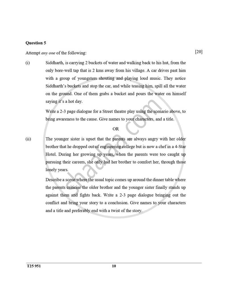 Drama 2024-2025 ICSE Class 10  - CISCE (Council for the Indian School Certificate Examinations) question paper with PDF download