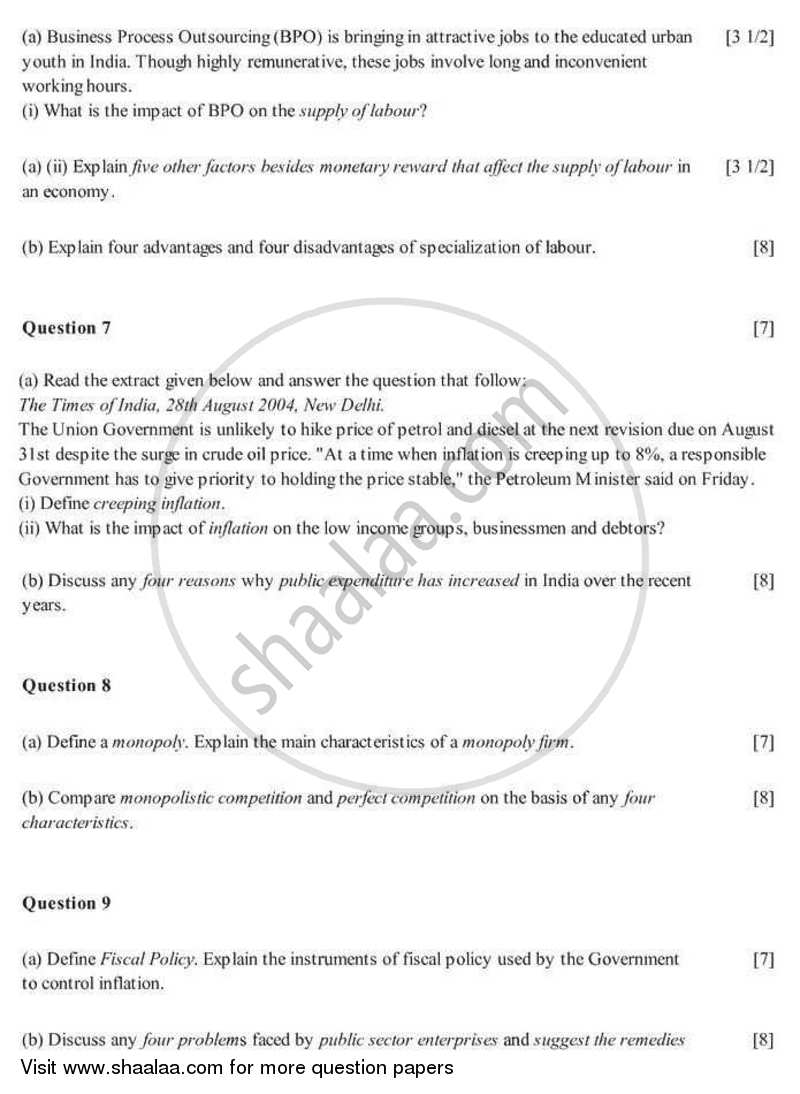 Economic Applications 2005-2006 ICSE Class 10  - CISCE (Council for the Indian School Certificate Examinations) question paper with PDF download