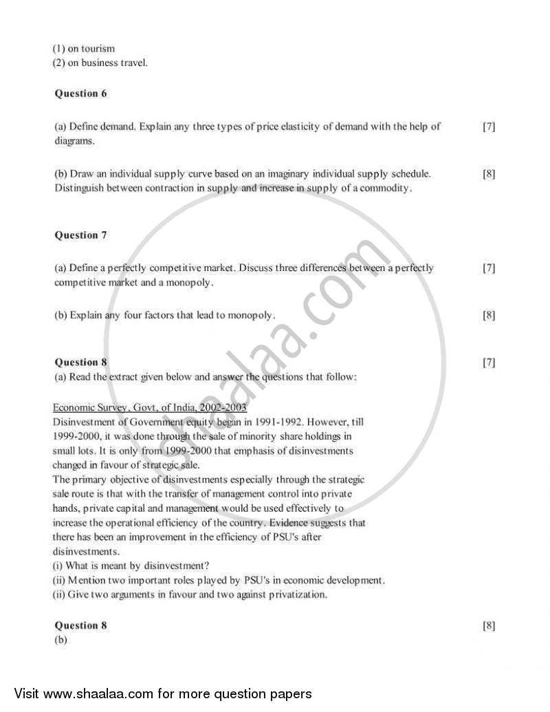 Economic Applications 2006-2007 ICSE Class 10  - CISCE (Council for the Indian School Certificate Examinations) question paper with PDF download