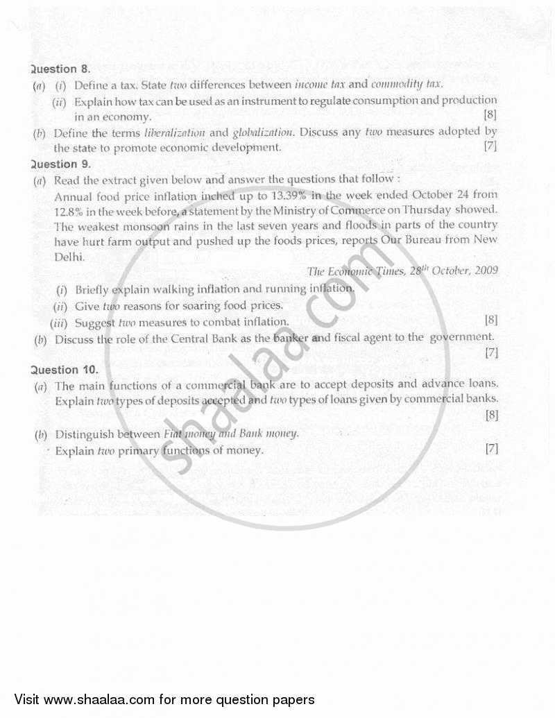 Economic Applications 2009-2010 ICSE Class 10  - CISCE (Council for the Indian School Certificate Examinations) question paper with PDF download