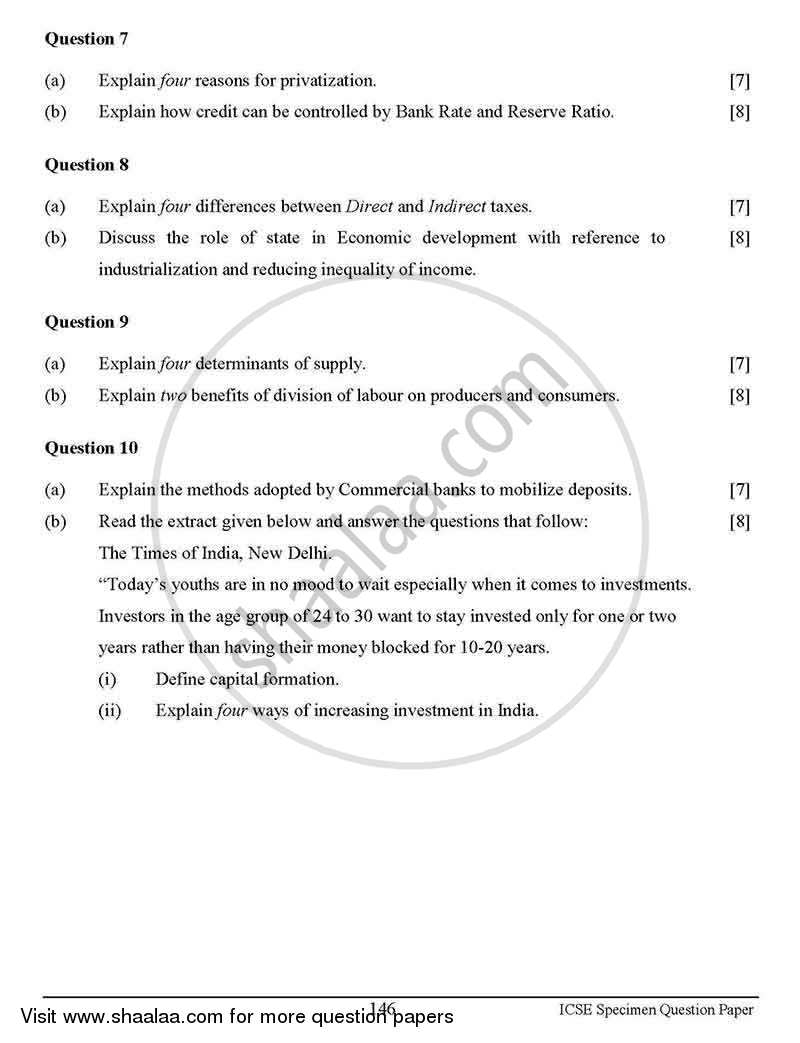 Economic Applications 2012-2013 ICSE Class 10  - CISCE (Council for the Indian School Certificate Examinations) question paper with PDF download