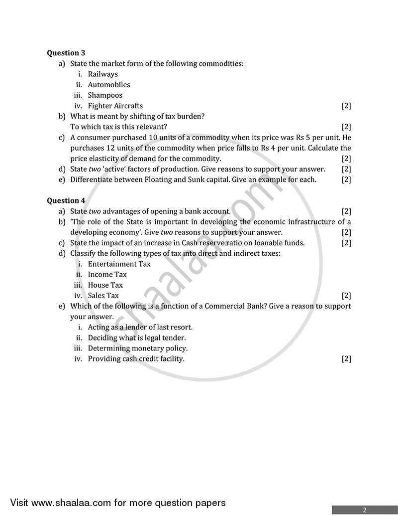 Economic Applications 2014-2015 ICSE Class 10  - CISCE (Council for the Indian School Certificate Examinations) question paper with PDF download