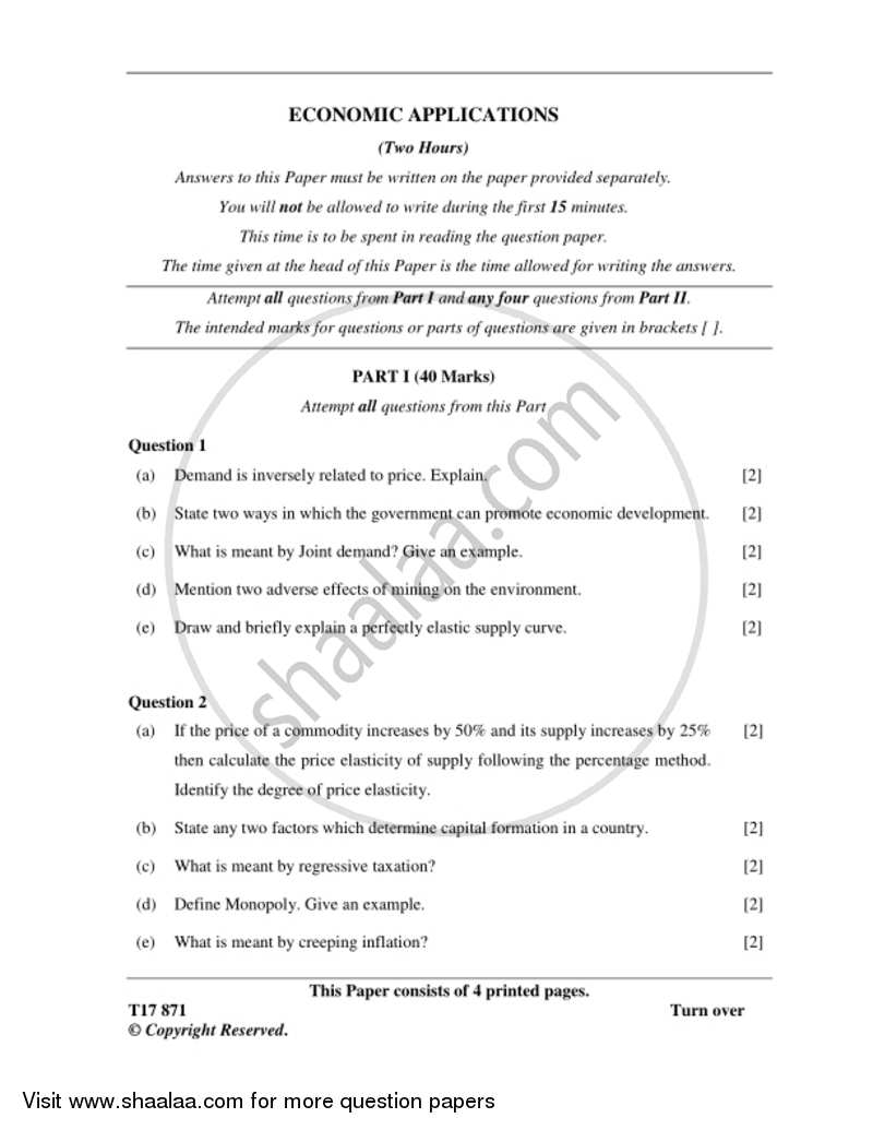 Economic Applications 2016-2017 ICSE Class 10  - CISCE (Council for the Indian School Certificate Examinations) question paper with PDF download