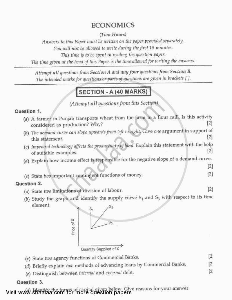 Economics 2010-2011 ICSE Class 10  - CISCE (Council for the Indian School Certificate Examinations) question paper with PDF download