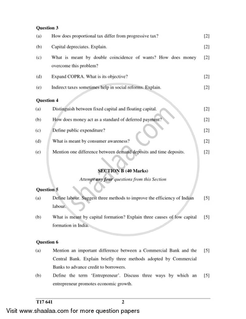 Economics 2016-2017 ICSE Class 10  - CISCE (Council for the Indian School Certificate Examinations) question paper with PDF download