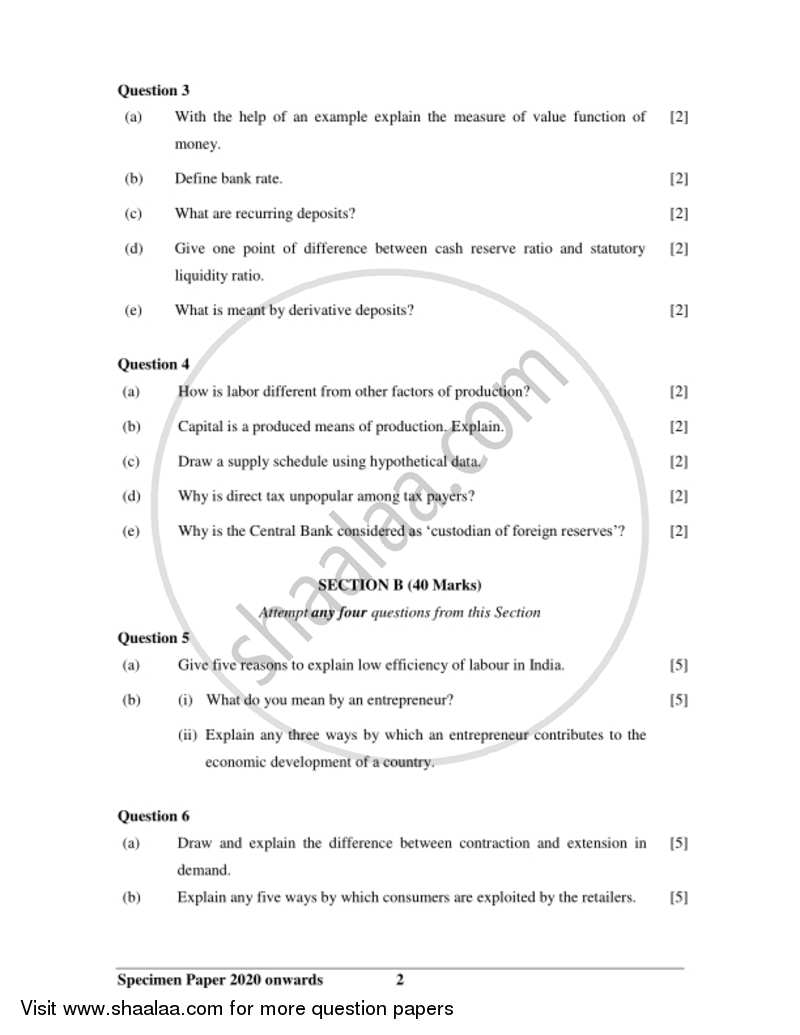 Economics 2019-2020 ICSE Class 10  - CISCE (Council for the Indian School Certificate Examinations) question paper with PDF download