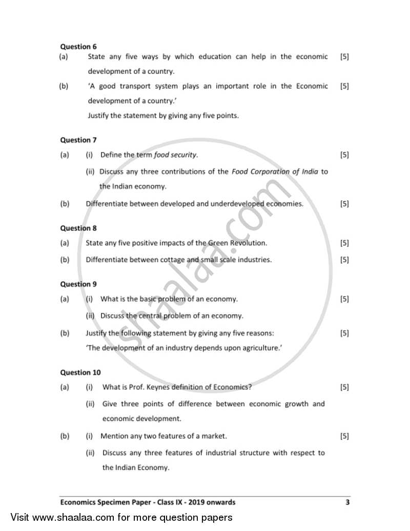 Economics 2018-2019 ICSE Class 9 - CISCE (Council for the Indian School Certificate Examinations) question paper with PDF download