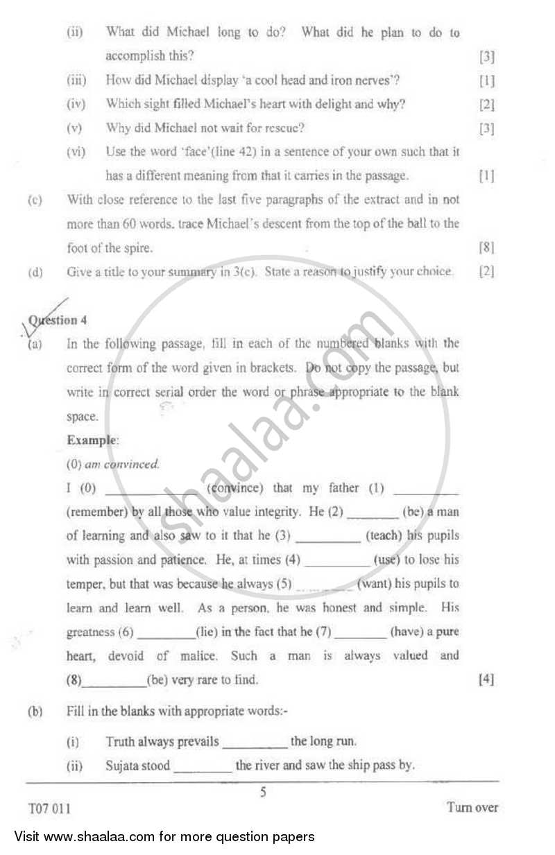 English 1 (English Language) 2006-2007 ICSE Class 10  - CISCE (Council for the Indian School Certificate Examinations) question paper with PDF download