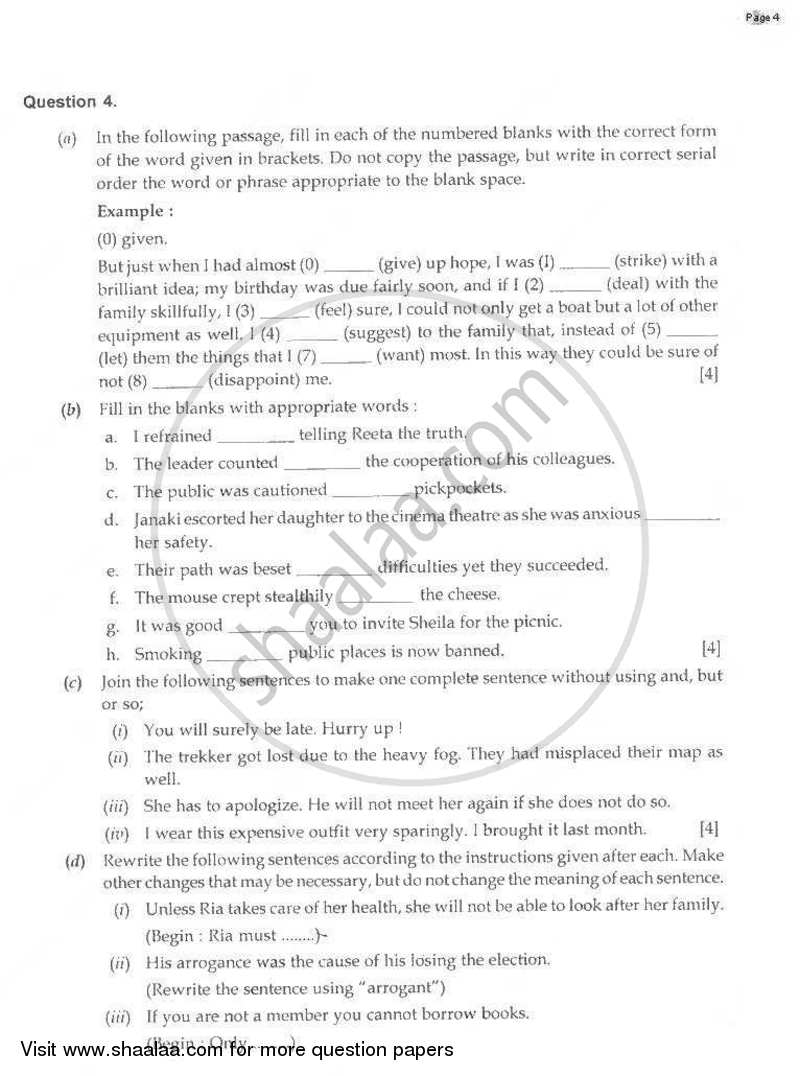 English 1 (English Language) 2009-2010 ICSE Class 10  - CISCE (Council for the Indian School Certificate Examinations) question paper with PDF download