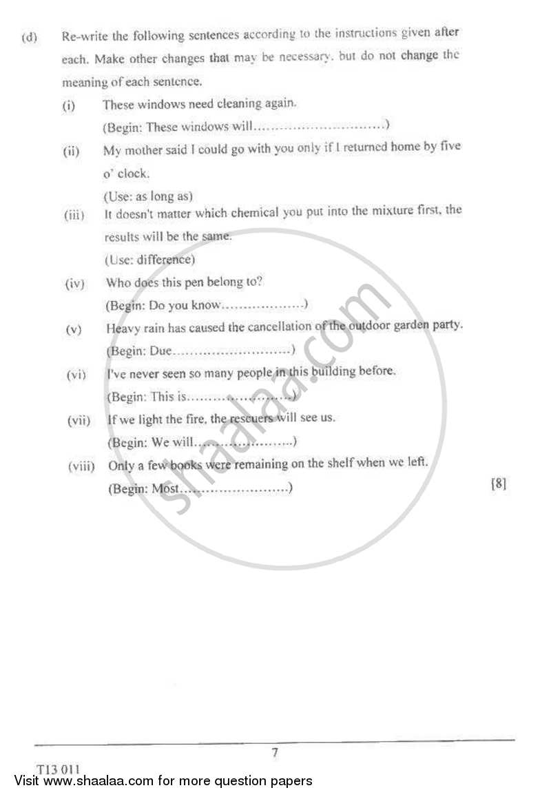 English 1 (English Language) 2012-2013 ICSE Class 10  - CISCE (Council for the Indian School Certificate Examinations) question paper with PDF download