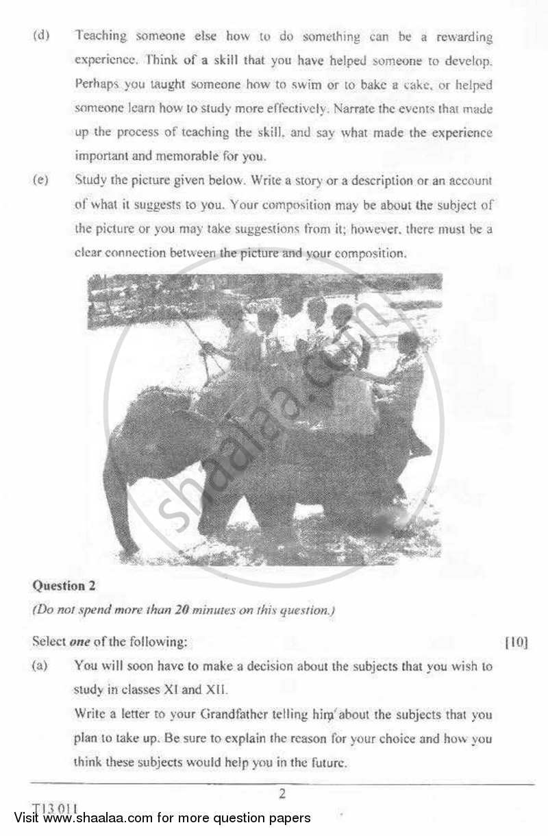 English 1 (English Language) 2012-2013 ICSE Class 10  - CISCE (Council for the Indian School Certificate Examinations) question paper with PDF download