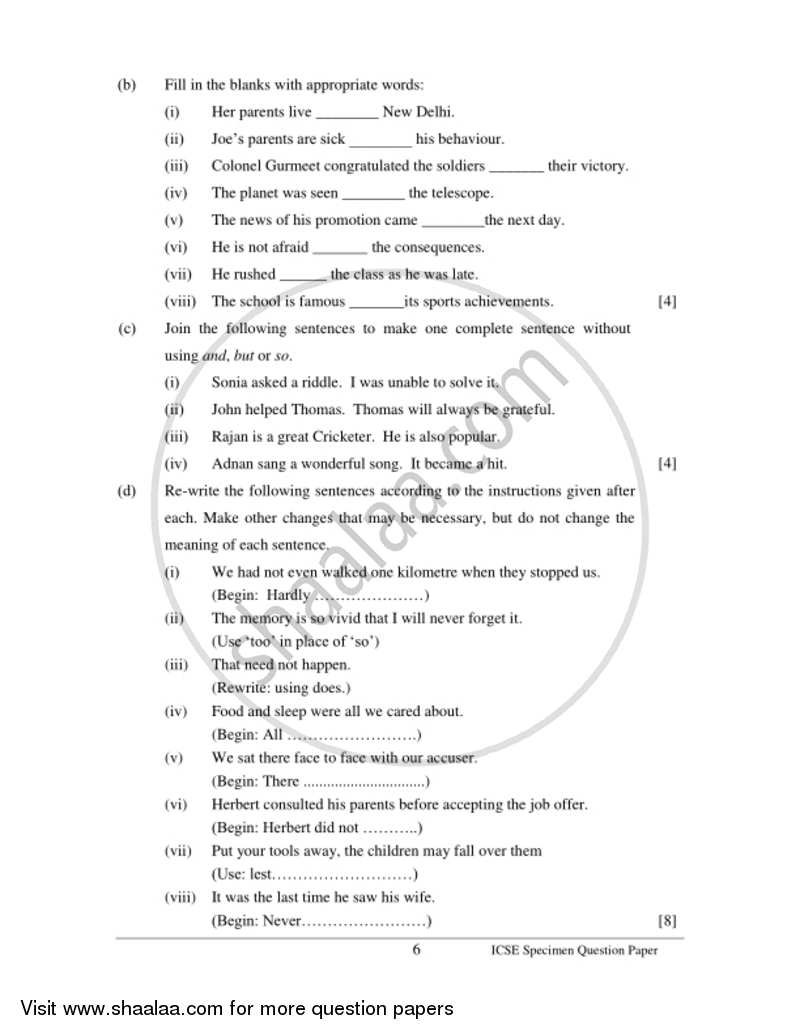 English 1 (English Language) 2016-2017 ICSE Class 10  - CISCE (Council for the Indian School Certificate Examinations) question paper with PDF download