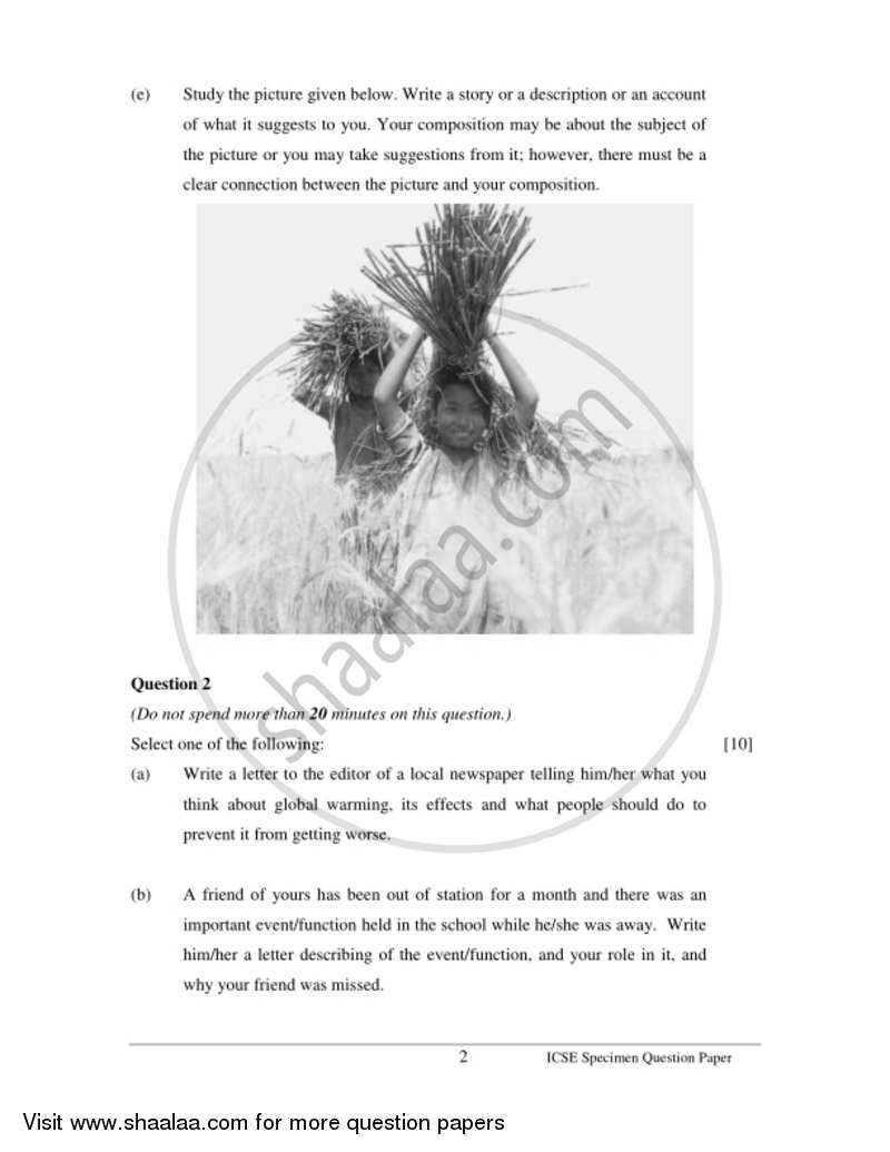 English 1 (English Language) 2016-2017 ICSE Class 10  - CISCE (Council for the Indian School Certificate Examinations) question paper with PDF download