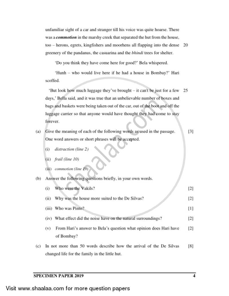 English 1 (English Language) 2018-2019 ICSE Class 10  - CISCE (Council for the Indian School Certificate Examinations) question paper with PDF download