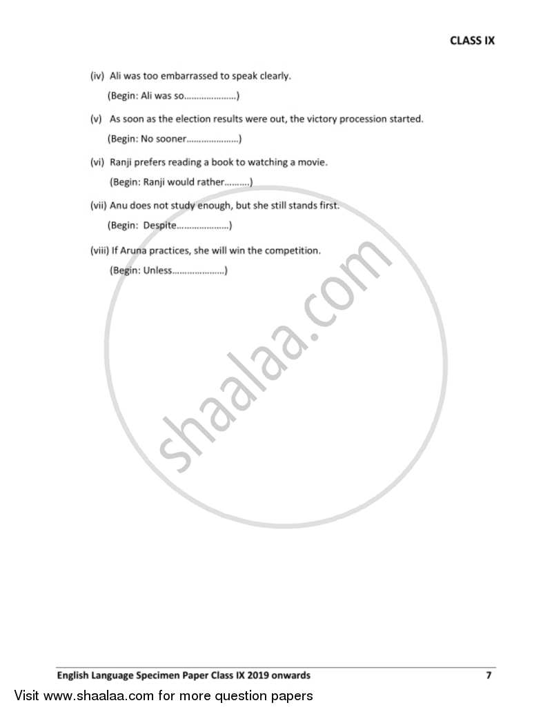 English 1 (English Language) 2018-2019 ICSE Class 9 - CISCE (Council for the Indian School Certificate Examinations) question paper with PDF download