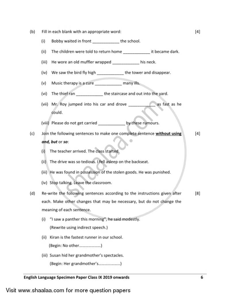 English 1 (English Language) 2018-2019 ICSE Class 9 - CISCE (Council for the Indian School Certificate Examinations) question paper with PDF download