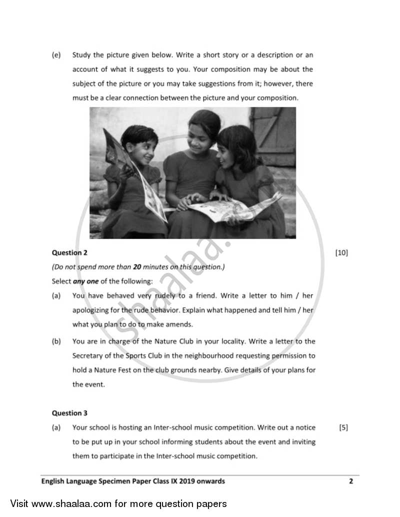 English 1 (English Language) 2018-2019 ICSE Class 9 - CISCE (Council for the Indian School Certificate Examinations) question paper with PDF download