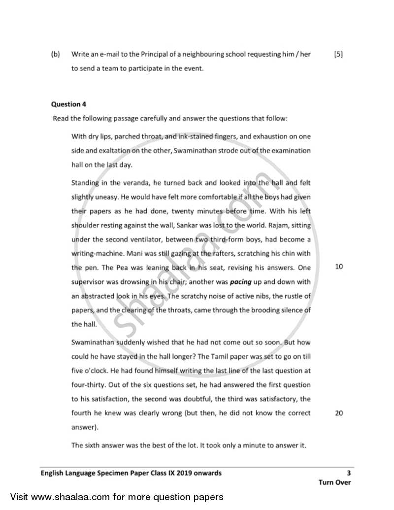 English 1 (English Language) 2018-2019 ICSE Class 9 - CISCE (Council for the Indian School Certificate Examinations) question paper with PDF download