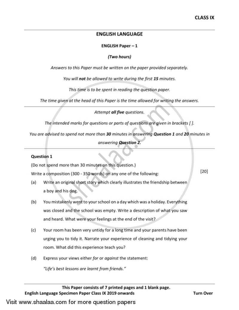 English 1 (English Language) 2018-2019 ICSE Class 9 - CISCE (Council for the Indian School Certificate Examinations) question paper with PDF download