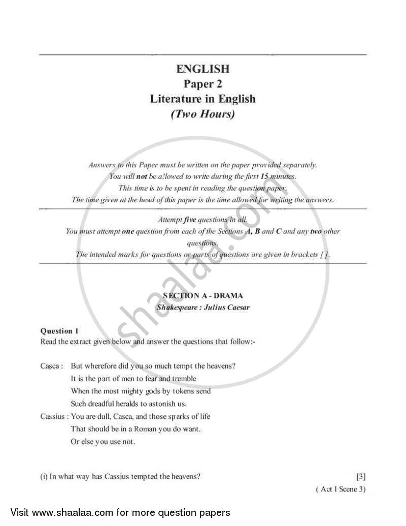 English 2 (Literature in English) 2005-2006 ICSE Class 10  - CISCE (Council for the Indian School Certificate Examinations) question paper with PDF download
