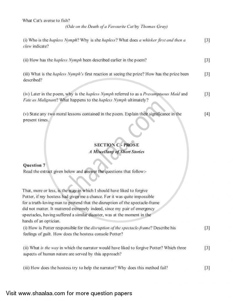 English 2 (Literature in English) 2005-2006 ICSE Class 10  - CISCE (Council for the Indian School Certificate Examinations) question paper with PDF download