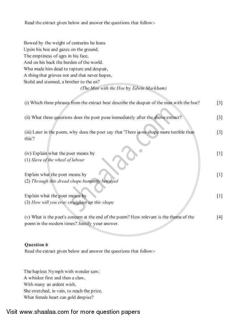 English 2 (Literature in English) 2005-2006 ICSE Class 10  - CISCE (Council for the Indian School Certificate Examinations) question paper with PDF download