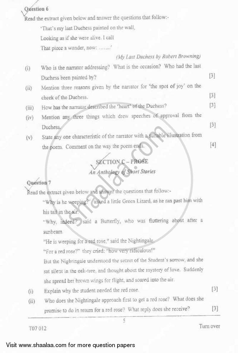 English 2 (Literature in English) 2006-2007 ICSE Class 10  - CISCE (Council for the Indian School Certificate Examinations) question paper with PDF download