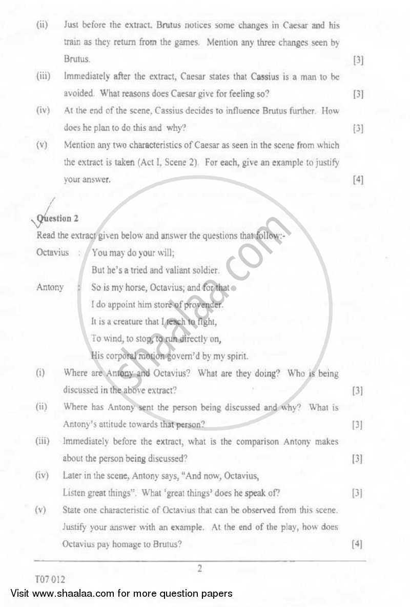 English 2 (Literature in English) 2006-2007 ICSE Class 10  - CISCE (Council for the Indian School Certificate Examinations) question paper with PDF download