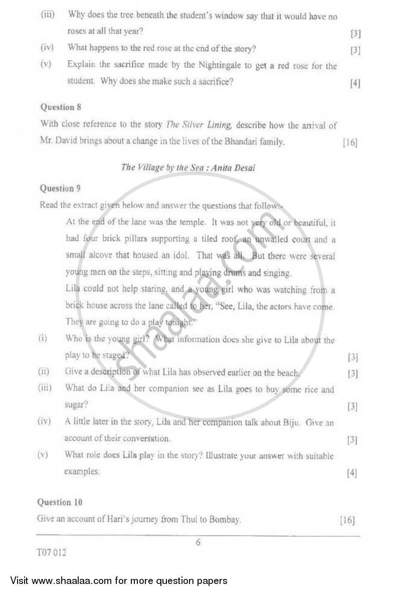 English 2 (Literature in English) 2006-2007 ICSE Class 10  - CISCE (Council for the Indian School Certificate Examinations) question paper with PDF download