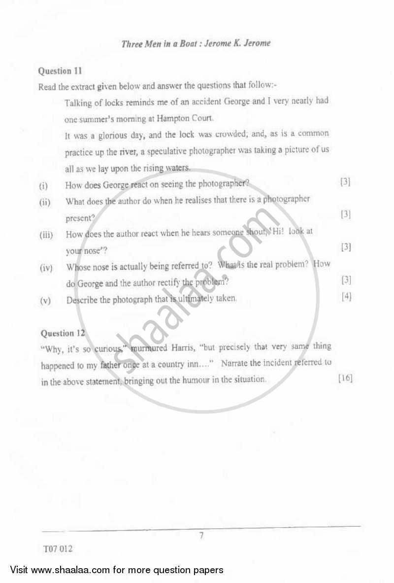 English 2 (Literature in English) 2006-2007 ICSE Class 10  - CISCE (Council for the Indian School Certificate Examinations) question paper with PDF download