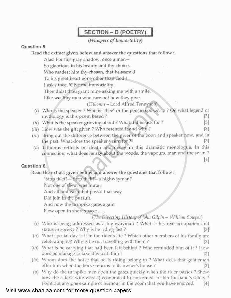 English 2 (Literature in English) 2009-2010 ICSE Class 10  - CISCE (Council for the Indian School Certificate Examinations) question paper with PDF download