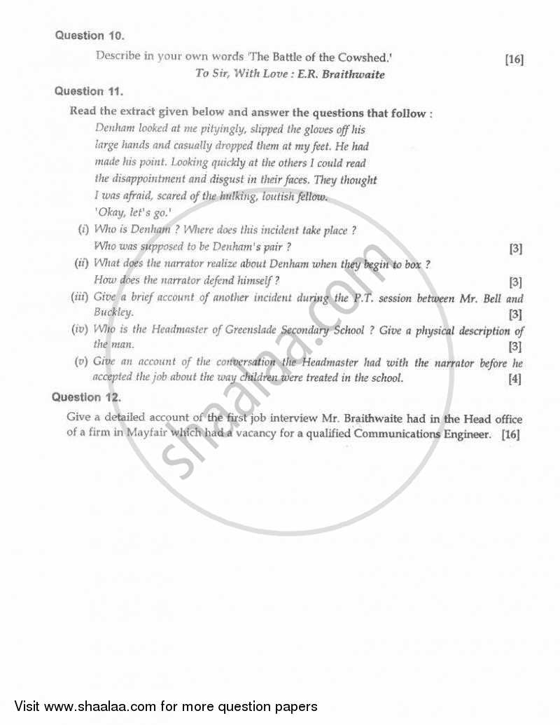 English 2 (Literature in English) 2010-2011 ICSE Class 10  - CISCE (Council for the Indian School Certificate Examinations) question paper with PDF download