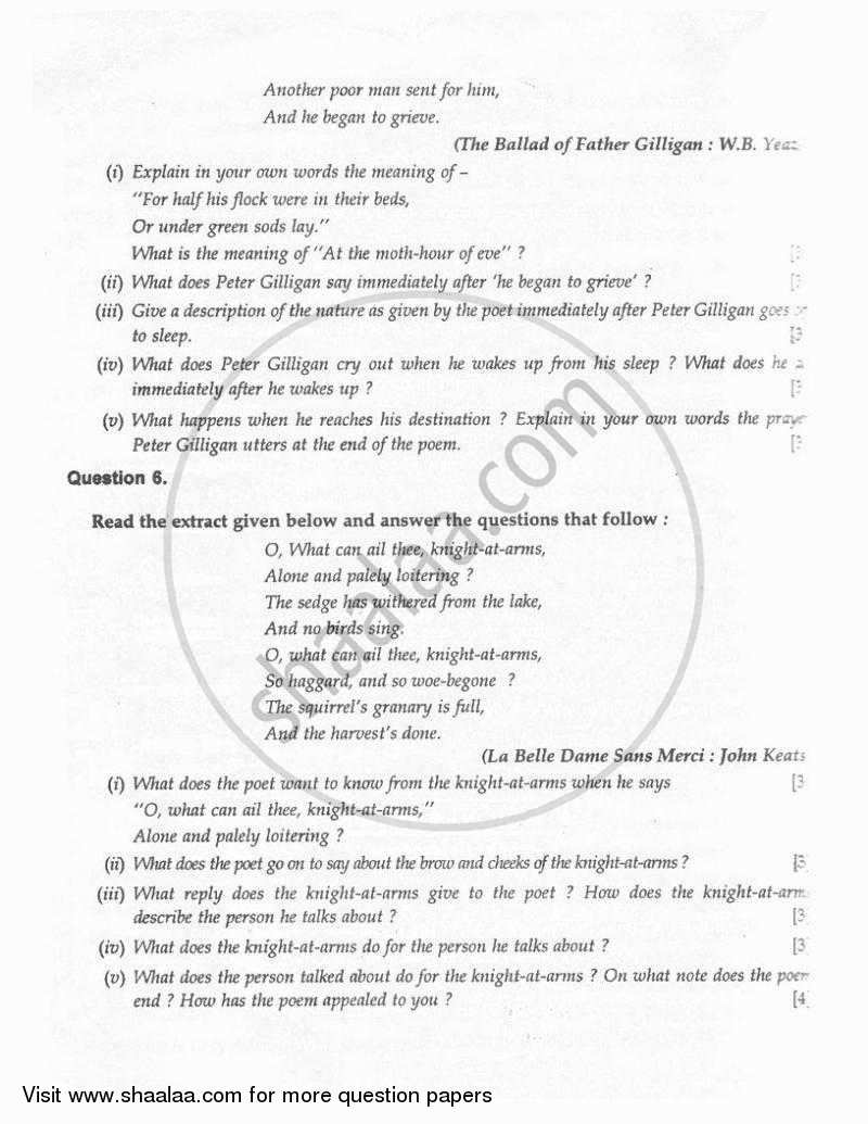 English 2 (Literature in English) 2010-2011 ICSE Class 10  - CISCE (Council for the Indian School Certificate Examinations) question paper with PDF download