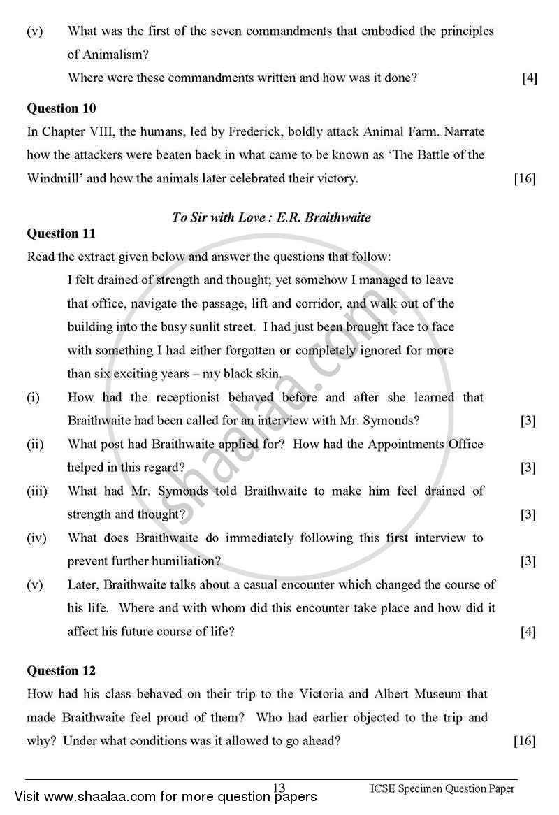 English 2 (Literature in English) 2012-2013 ICSE Class 10  - CISCE (Council for the Indian School Certificate Examinations) question paper with PDF download