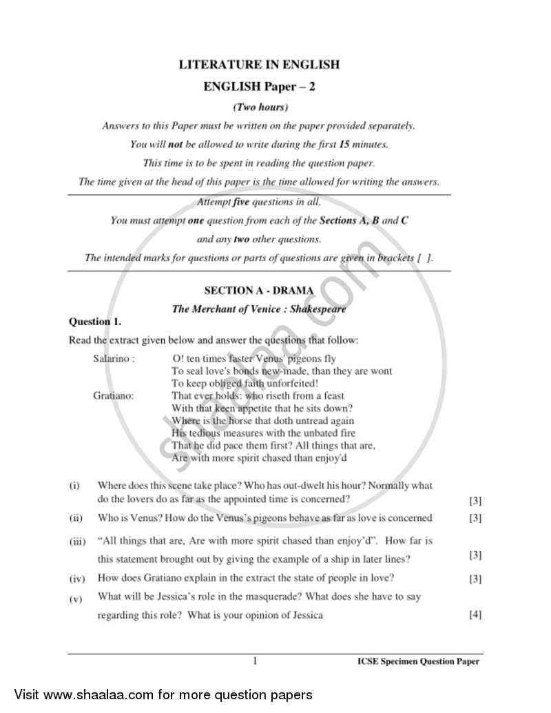 English 2 (Literature in English) 2016-2017 ICSE Class 10  - CISCE (Council for the Indian School Certificate Examinations) question paper with PDF download