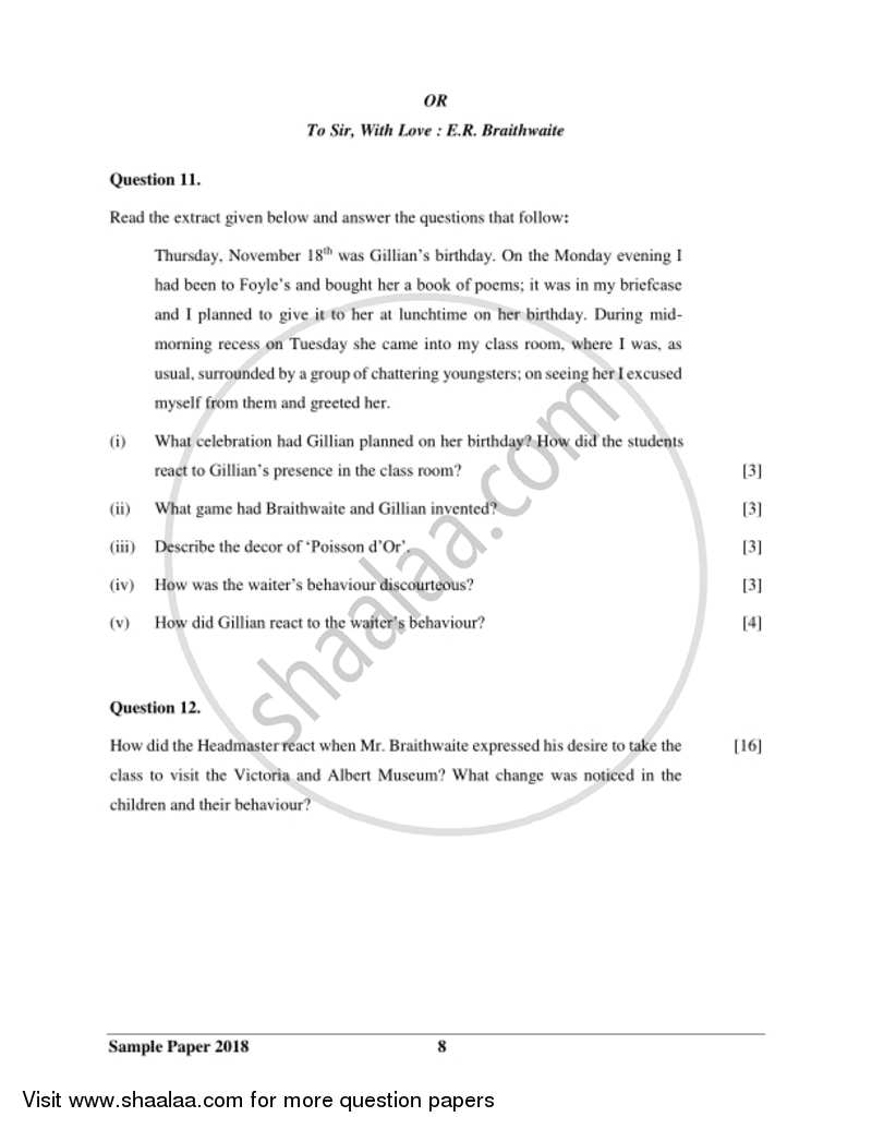 English 2 (Literature in English) 2017-2018 ICSE Class 10  - CISCE (Council for the Indian School Certificate Examinations) question paper with PDF download