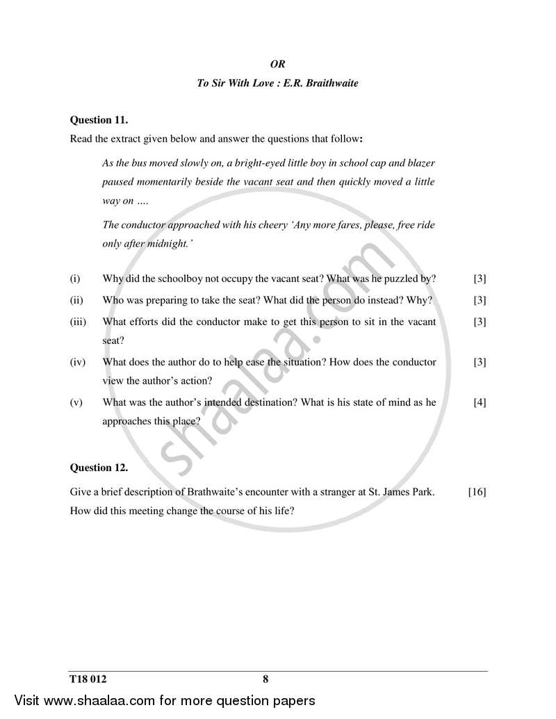 English 2 (Literature in English) 2017-2018 ICSE Class 10  - CISCE (Council for the Indian School Certificate Examinations) question paper with PDF download