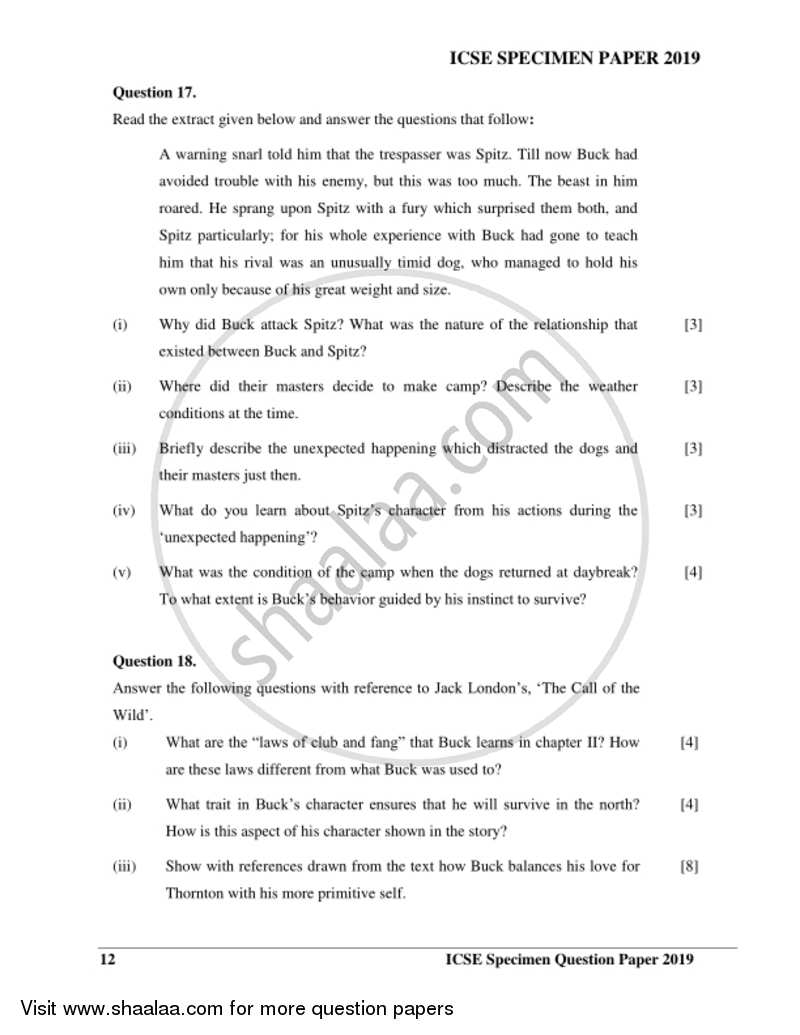 English 2 (Literature in English) 2018-2019 ICSE Class 10  - CISCE (Council for the Indian School Certificate Examinations) question paper with PDF download